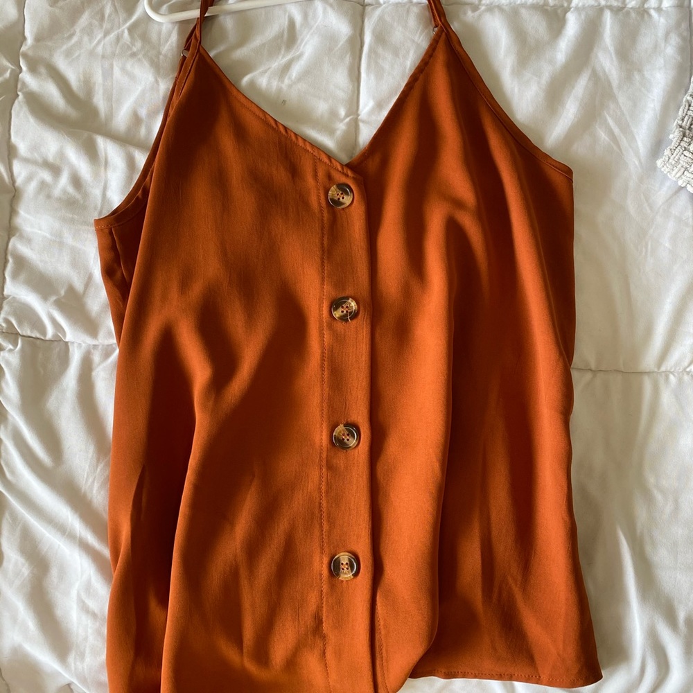 Flowy orange button down tank (S/M)